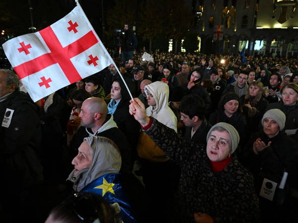 Protesters in Georgia’s capital set up a tent camp on the main street and call for new elections